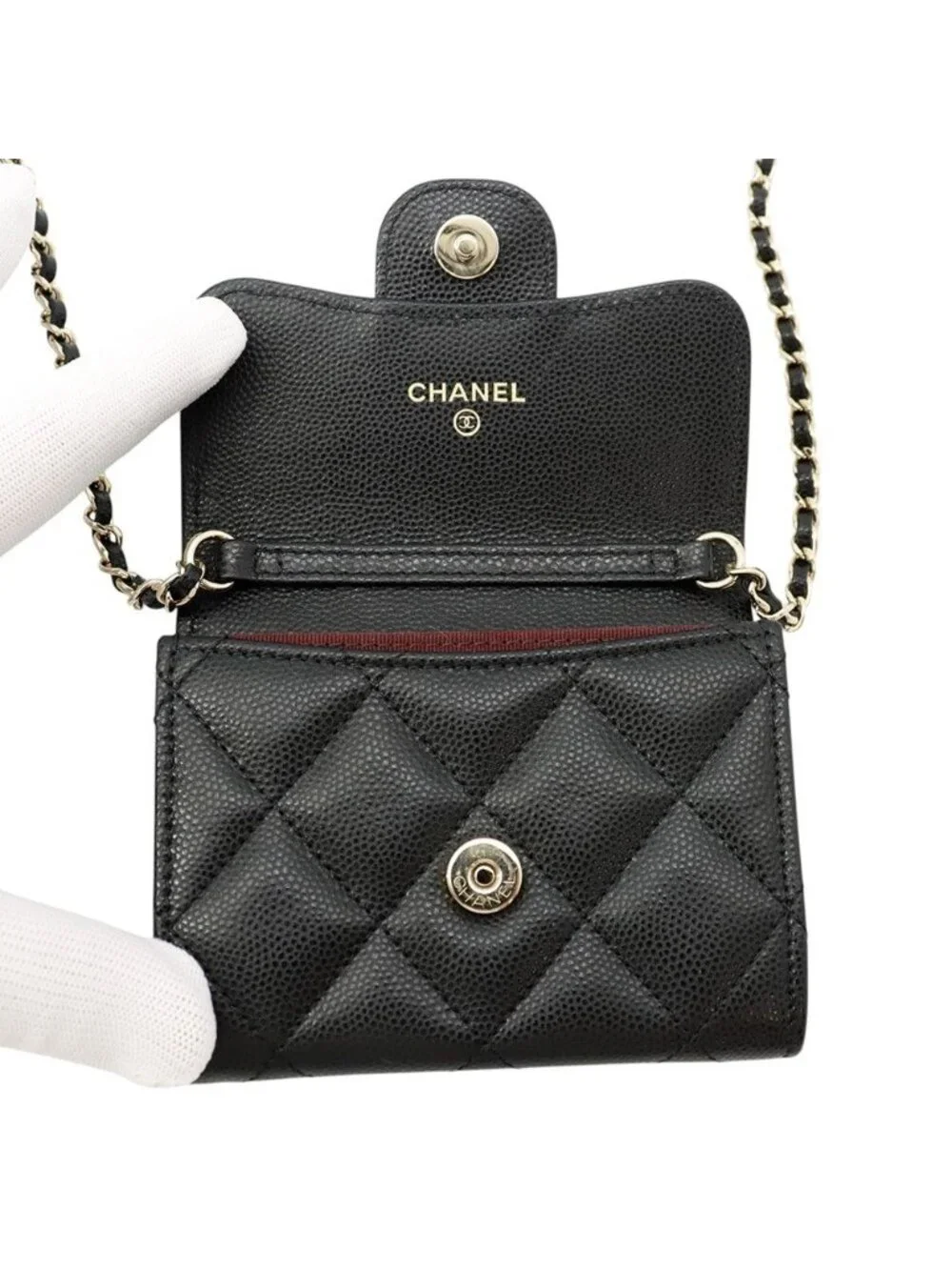 Chanel Chain Wallet Quilted CC Logo Mini Caviar Leather Black Shoulder